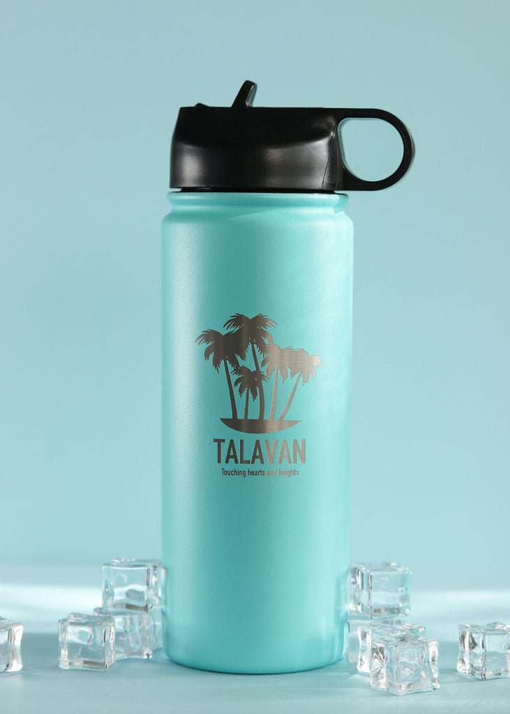 Fruit- Chelsea Loren TalavanLLC Thermos Water Bottle Product Photography - Light blue 18oz with ice cubes