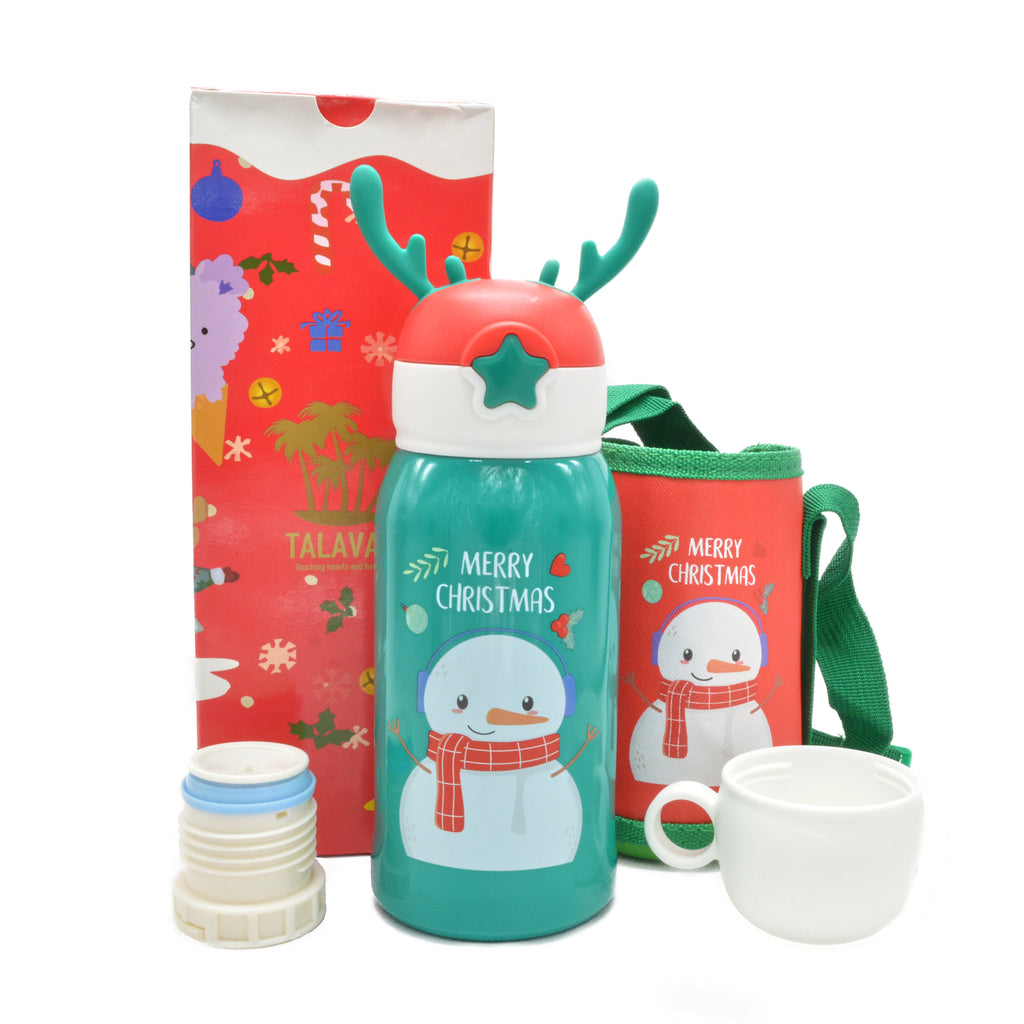 Christmas Kids Gift - TalavanLLC Thermos Water Bottle Product Photography - Snowman thermos with small bag