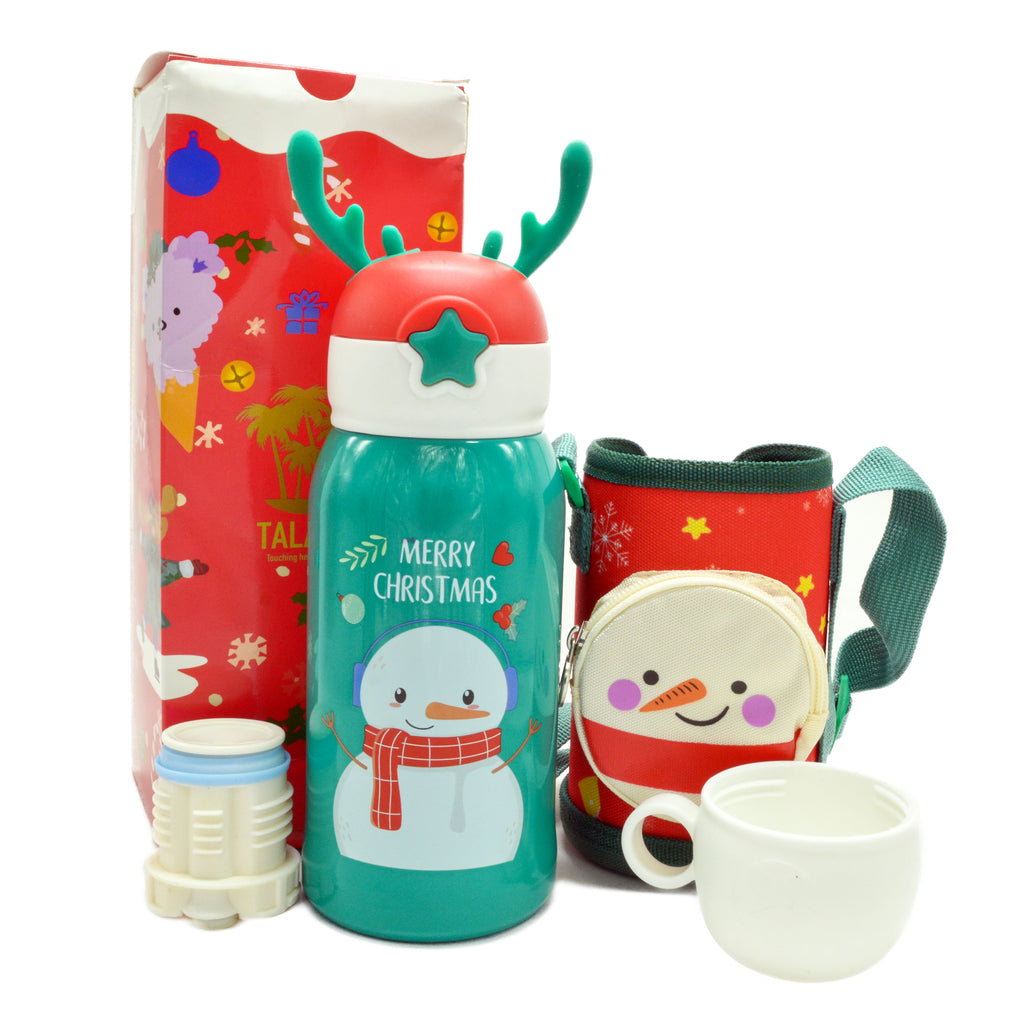 Christmas Kids gift - TalavanLLC Thermos Water Bottle Product Photography -  Snowman thermos with Zip bag