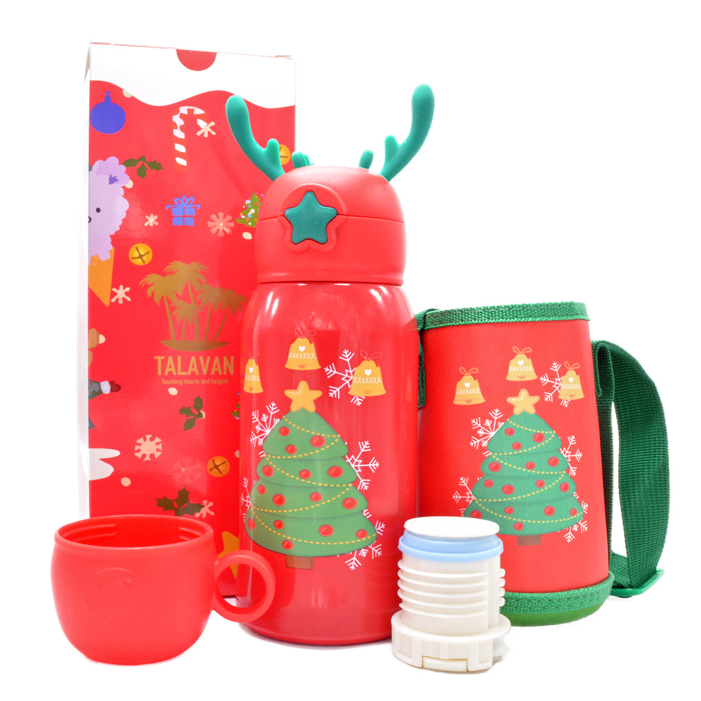 Christmas Kids Gift - TalavanLLC Thermos Water Bottle Product Photography -  Tree thermos with Small bag