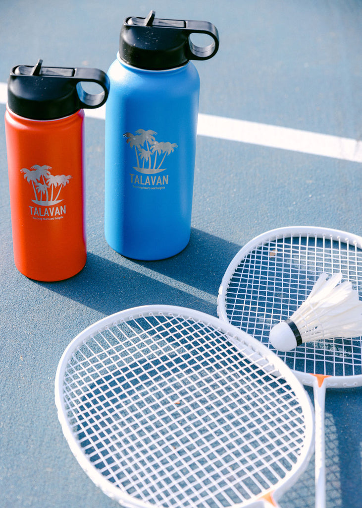 Sports-Chelsea Loren TalavanLLC Thermos Water Bottle Product Photography 38 - Red and Dark Blue with Badminton rackets 